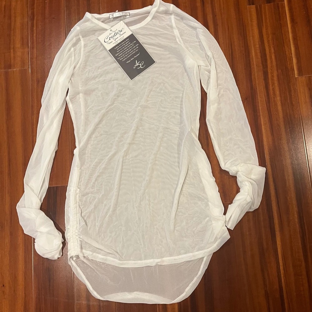 NFL Couture Sheer White Long Sleeve Top Mesh Ruche Athletic Festival New Size XS